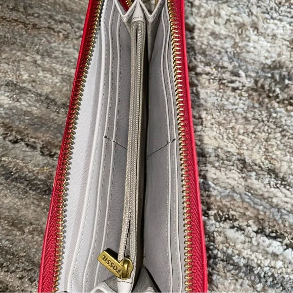 Fossil Red Leather Clutch with White Stud Dot Pattern (12) - Picture 4 of 7